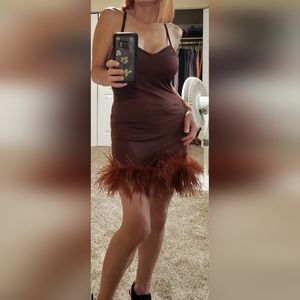 Vintage 90's Cesar Arellanes feather trimmed dress